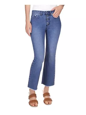 MICHAEL KORS Womens Blue Pocketed Button Fly Raw Hem Cropped Jeans Petites 8P • $22.99