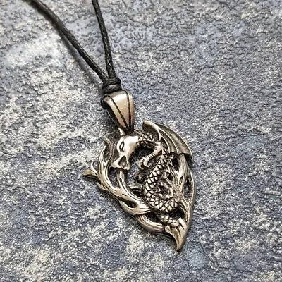 Solid Pewter 2024 Year Of The Wood Dragon Pendant Necklace On Rope • £9.99