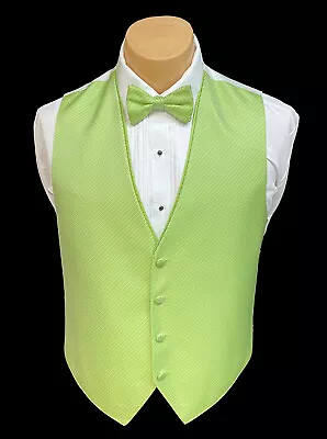 Men's Lime Green Tuxedo Vest With Tie Bow Or Long Groom Prom Wedding Party • $14.98