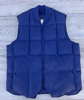 Vintage Eddie Bauer Vest Size Small ? Blue Puffer Goose Down 70s 80s FLAW • $50