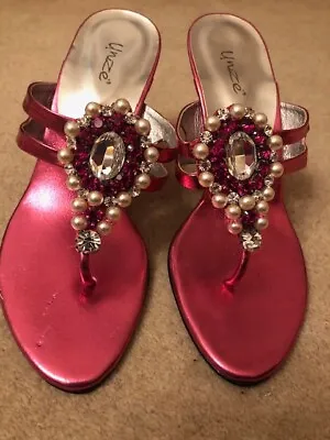 Stunning Unze Metallic Pink DiamantÉ High Heel Sandals Size Uk4/eu37 • £7.50