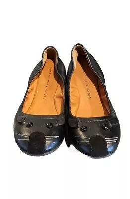 Marc By Marc Jacobs Black Leather Mouse Ballerina Flats Sz 35.5/5.5 • $45.99