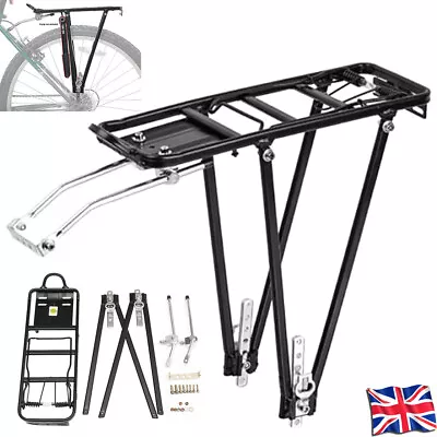 Rear Pannier Rack Alloy Bicycle Bike Luggage Carrier Rear Mounted 3 Way Fitting • £12.21