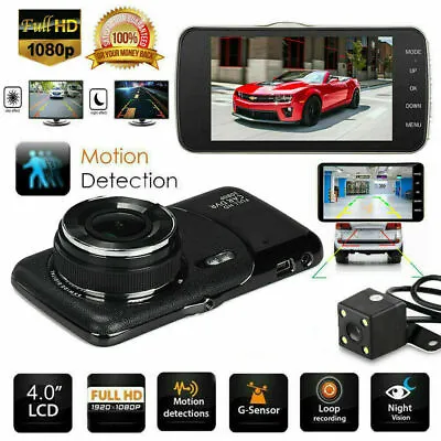 $59.99 • Buy 1080P Dual Lens Car Front And Rear Camera DVR Dash Cam Video Recorder 4'' FHD