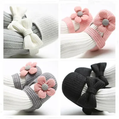 Newborn Baby Girl Pram Shoes Infant Wool Yarn Crawling Shoes Kids Flowers Shoes  • £4.99