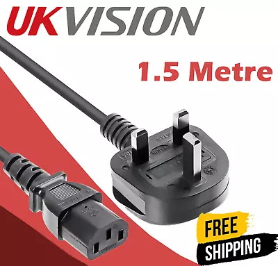 1.5m IEC Kettle Lead Power Cable 3 Pin UK Plug For PC Computer Monitor C13 Cord • £4.85
