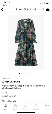 $450 • Buy Zimmermann Wavelength Scallop Tiered Floral-print Silk Midi Dress.  Paid $1295