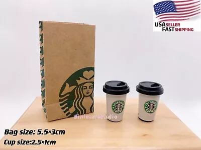 $9.95 • Buy 1/6 Dollhouse Miniature BJD SD Starbucks 2 Coffee Cup + 1 Paper Bag Bar Drink 
