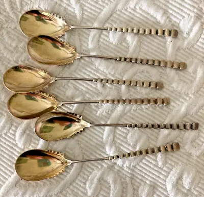 Antique Sterling Dominick & Haff Rib Handle 1900 EGG SPOONS Gold Wash RARE Lot/6 • $189.99