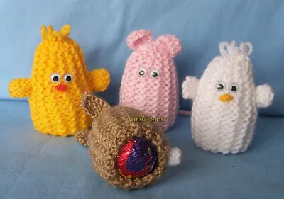 Hand Knitted 4 Chocolate Easter Egg Cover Cosy Toy Mouse Duckling Bunny Chick • £4.99