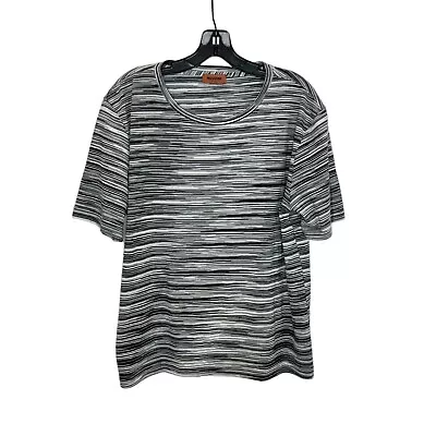 Missoni Men's Slub Striped Black T Shirt Metal Emblem Jersey Cotton Tee - M • $95