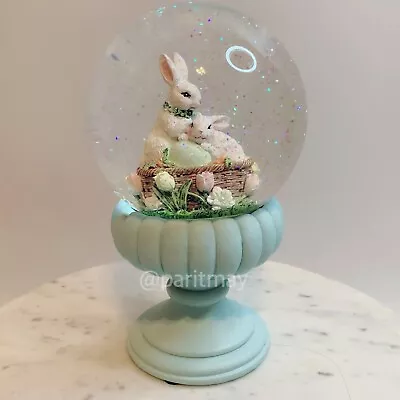 Easter Bunny Mommy & Baby With Easter Eggs In A Basket Snow Globe 8.5”H (NEW) • $34.99