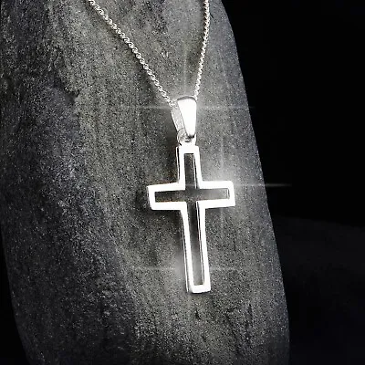 Cross Pendant Necklace For Men Women With Chain 21.6  55 Cm 925 Sterling Silver • $28.80