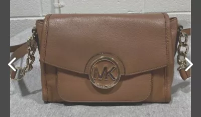 MICHAEL KORS MARGO LUGGAGE BROWN LEATHER GOLD CHAIN  CROSSBODY BAG  7.5x9.5x3.5 • $80