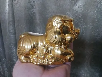 Vintage Planter Small Gold Dog Unusual Rare Ceramic Mid-century Metallic Finish  • $24