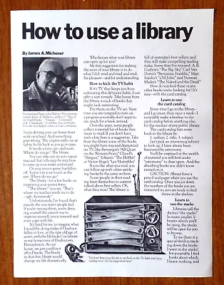 Vintage How To Use A Library By James A. Michener 2-Sided Article Intl. Paper Co • $2.99