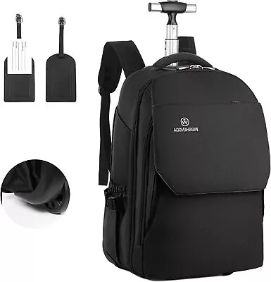 19  Rolling Backpack Water Resistant Laptop Bag Quiet Wheels Business Black • $121.32