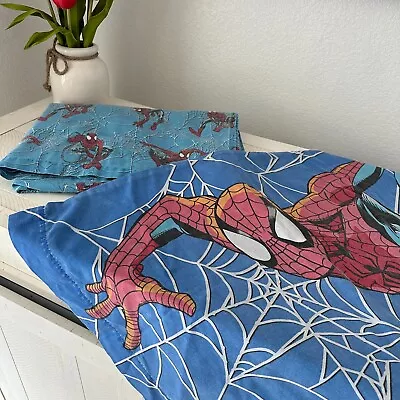 Ultimate Spiderman Bed Twin Flat Sheet Pillowcase Vintage 2001 Marvel Blue Webs • $14.99