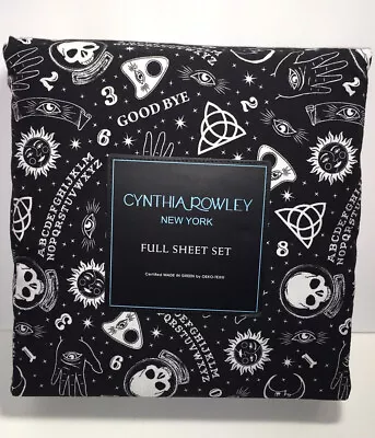 CYNTHIA ROWLEY SKULLS FULL SHEET SET Black & White Sun Stars Moon Ouija NIP • $53.96