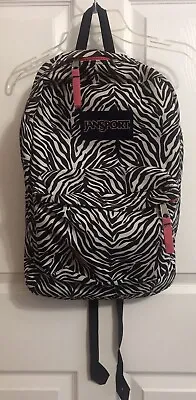 Jansport Superbreak Backpack Lightweight Brown Zebra School Bag Padded Straps EC • £19.28