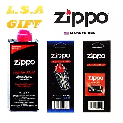 Zippo Lighter 4.oz Fuel Fluid And 1 Flint & 1 Wick Value Combo Gift Set • $9.45