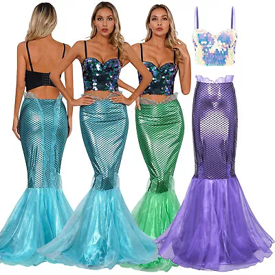 Womens Sequin Mermaid Costumes Outfit Bustier Fishtail Skirt Photography Costume • $10.32