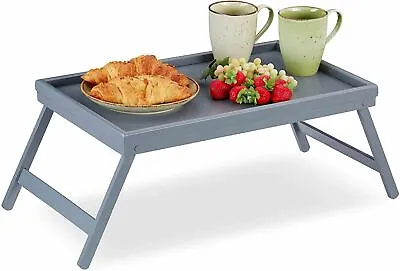 Bamboo Wooden Breakfast Serving Lap Tray Bed Table With Folding Legs • £14.90