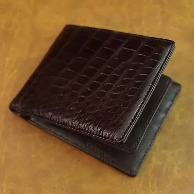 Brown Alligator Wallet Mens Genuine Crocodile Leather Bifold Luxury Gift For Him • £66