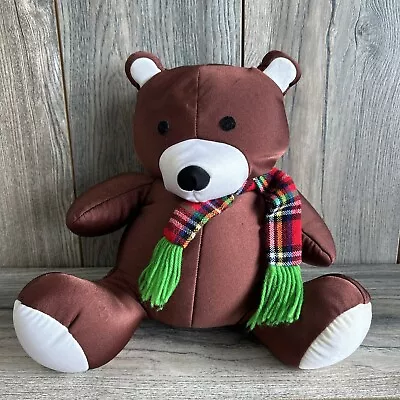 Moshi Teddy Plush Brown Microbead Pillow Plaid Scarf 14” LOVED (STAINS) • $24.99