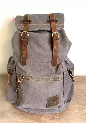 Bluboon Canvas & Leather Trim Casual Bookbag Men Women Laptop Travel Rucksack • $24