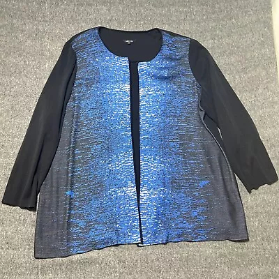 Misook Cardigan Sweater 3X Open Blue Black Knit Career Womens Shoulder Pads READ • $49.64