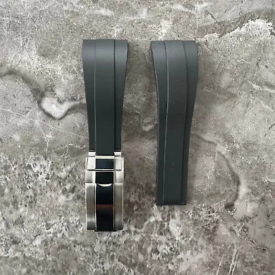 Premium Quality 22mm Lug Black Silicone Rubber OYSTERFLEX Watch Strap Band • £38