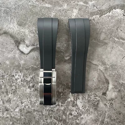 Premium Quality 22mm Lug Black Silicone Rubber OYSTERFLEX Watch Strap Band • £38
