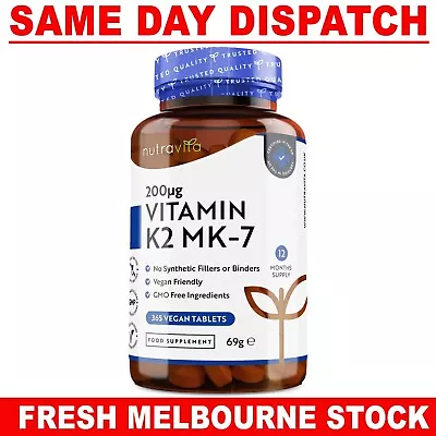 Vitamin K2 MK7 200mcg 365 Tabs Premium Quality NUTRAVITA - FULL YEAR SUPPLY !! • $59.50