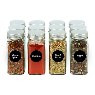 £12.95 • Buy 12 X GLASS SPICE JARS WITH SHAKER LIDS STORAGE BOTTLES CONTAINERS POTS AIRTIGHT