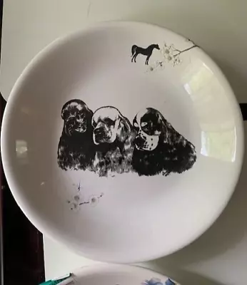 Unsigned Large Shallow Bowl Cocker Spaniel Horse And Flower Pattern • £17.10
