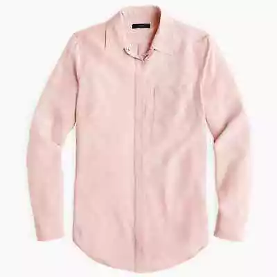 J.CREW $120 Solid Pink 100% Silk Pocket Button Up Shirt Blouse Top Size 12 • $33.99