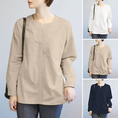 Womens Autumn V-Neck Long Sleeve Tops Pullover Ladies Casual Loose Shirt Blouse • $31.07