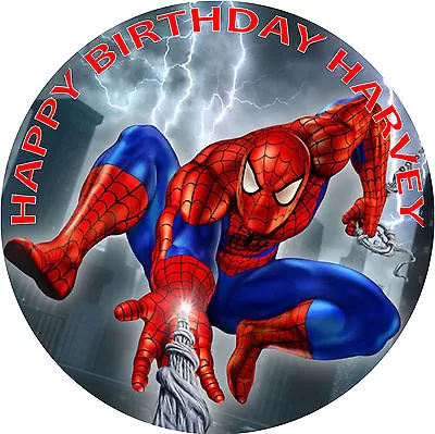 Spiderman Birthday Cake Edible Round Birthday Cake Topper Decoration • £4.25