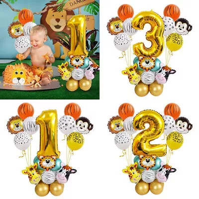 27pcs Jungle Animal Foil Balloons Set Baby Shower Party 1-3 Kids Birthday Decor • £3.99