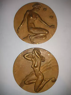 2 Antique 1936 McClelland Barclay Art Deco Nude Woman Plaques Medallion Bronze?  • $599.99