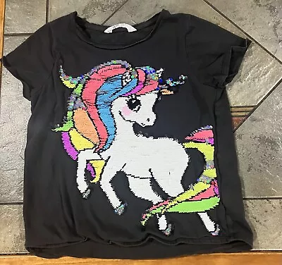 H&M  Girls My Little Pony Flip Sequin Cotton Short Sleeve Shirt Black  (Sz 7-8) • $8