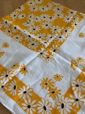 Vintage Brown-eyed Susan Tablecloth 34 1/2  X 34 1/2 Bright Cheerful Sweet • $21