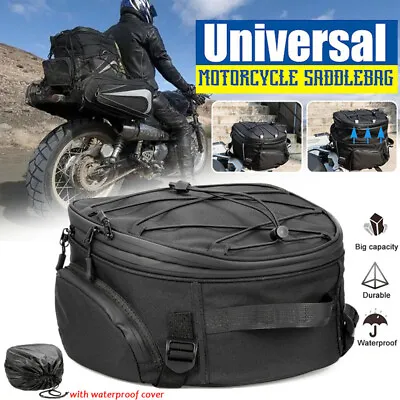 Motorcycle Rear Tail Seat Back Saddle Helmet Shoulder Carry Bag Waterproof+Cover • $36.57
