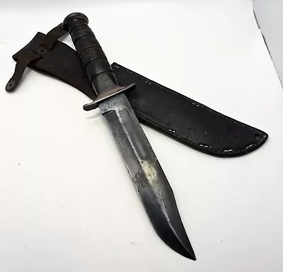 WW2 MK2 Kabar Red Spacer Fighting Knife With Leather Scabbard-Original • $289