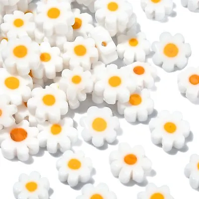 100x Millefiori Lampwork Glass Bead White Daisy Flower Beads For Jewelry Making • $8.66