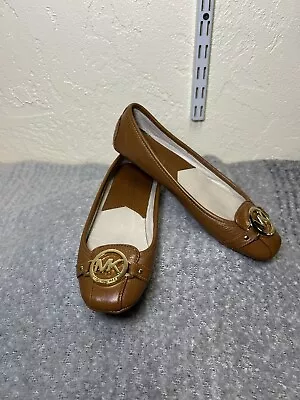Size 6.5 ~ Women’s Flats Michael Kors Fulton Brown Leather Moccasin Gold Logo • $12.40