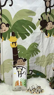 Shower CurtainTropical Jungle Animals Monkey With BananasHooks & Trash Can • $25.99