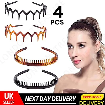 4 PCS Tooth Zig Zag Hair Band Toothed Headband Band Sports Ladies Mens 4 Styles • £2.99