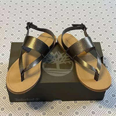 Timberland Carolista Ankle Thong Back Strap Leather Sandals UK7 Silver Metallic • £39.99